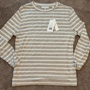 Vince Beige and White Striped Long Sleeve Shirt